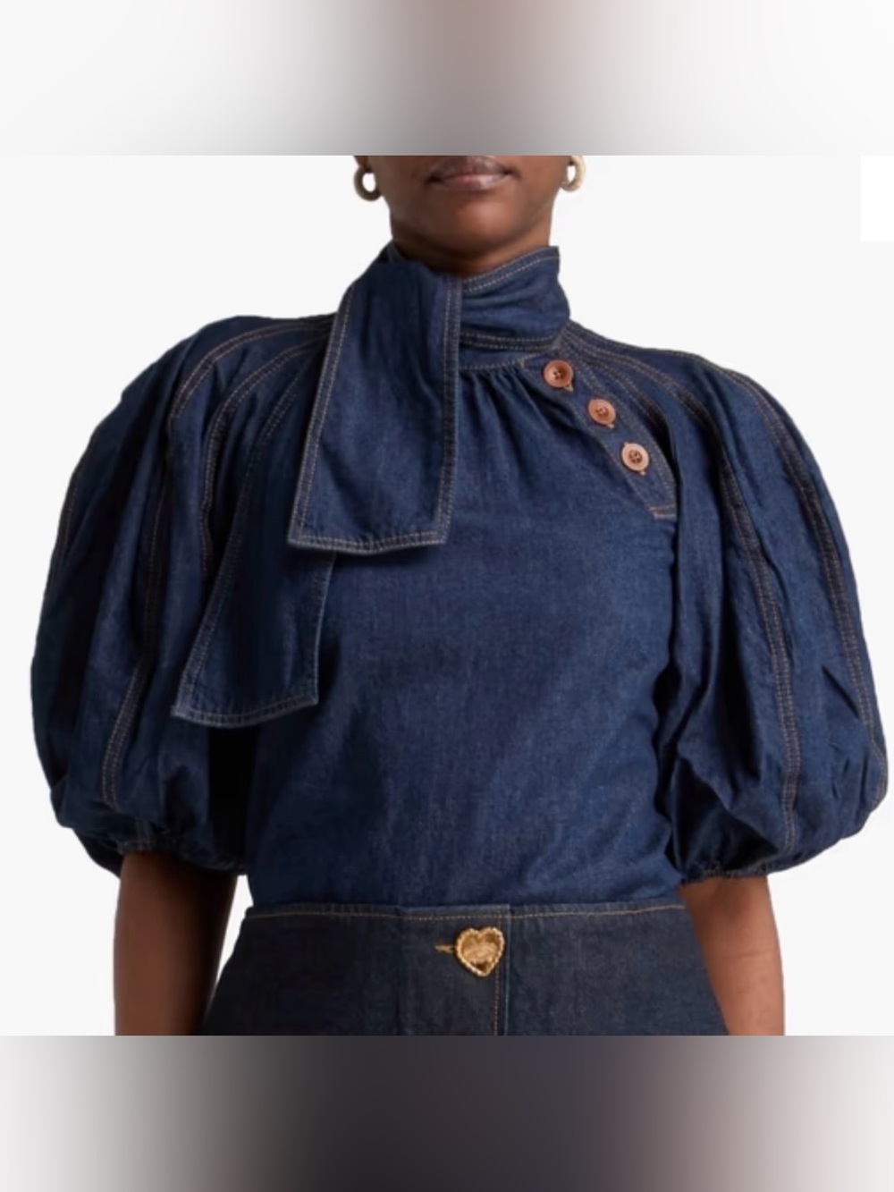 NWOT! Zimmermann Gathered Denim Blouse in Dark Wash